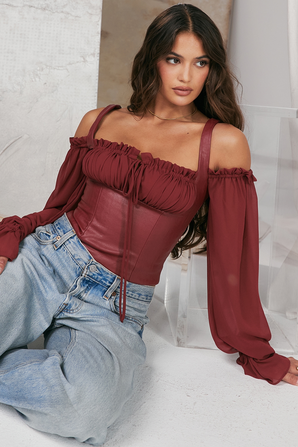 Mistress Rocks Mahogany Puff Sleeve Corset - SALE — image 2