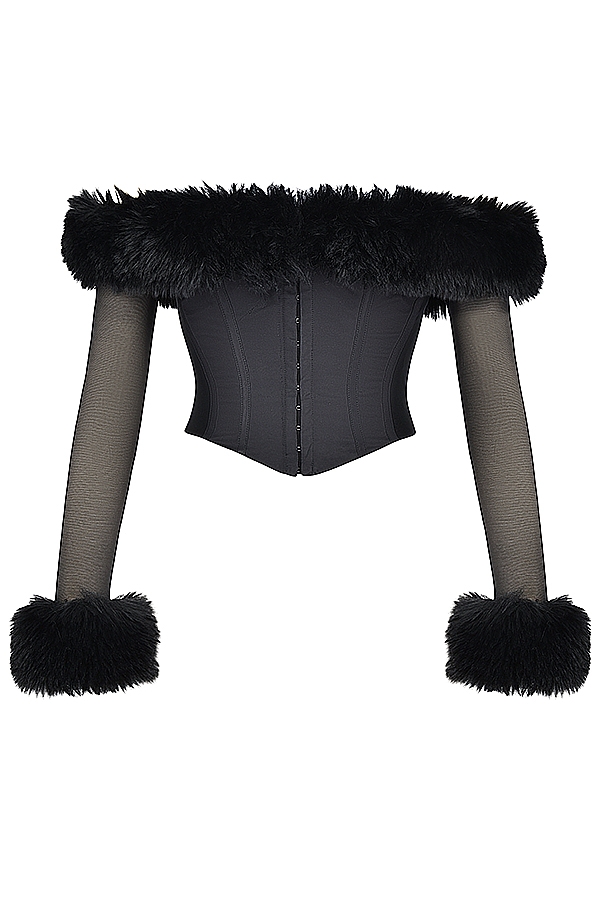 Merle  Black Faux Fur Trim Corset — image 10