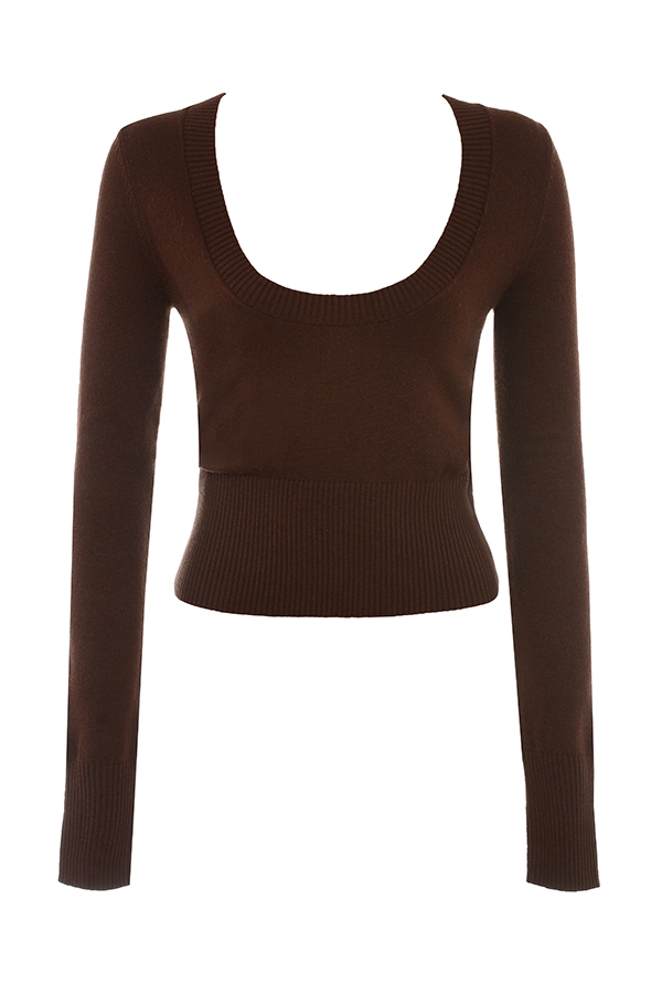 Raquel  Chocolate Cashmere Blend Scoop Neck Top — image 9