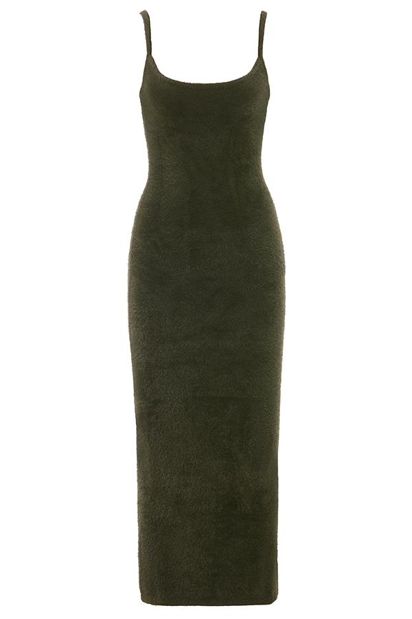 Fayette  Khaki Soft Fluffy Knit Maxi Dress — image 10