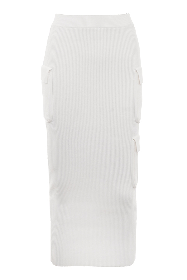 Maeve  White Ribbed Knit Cargo Skirt — image 10