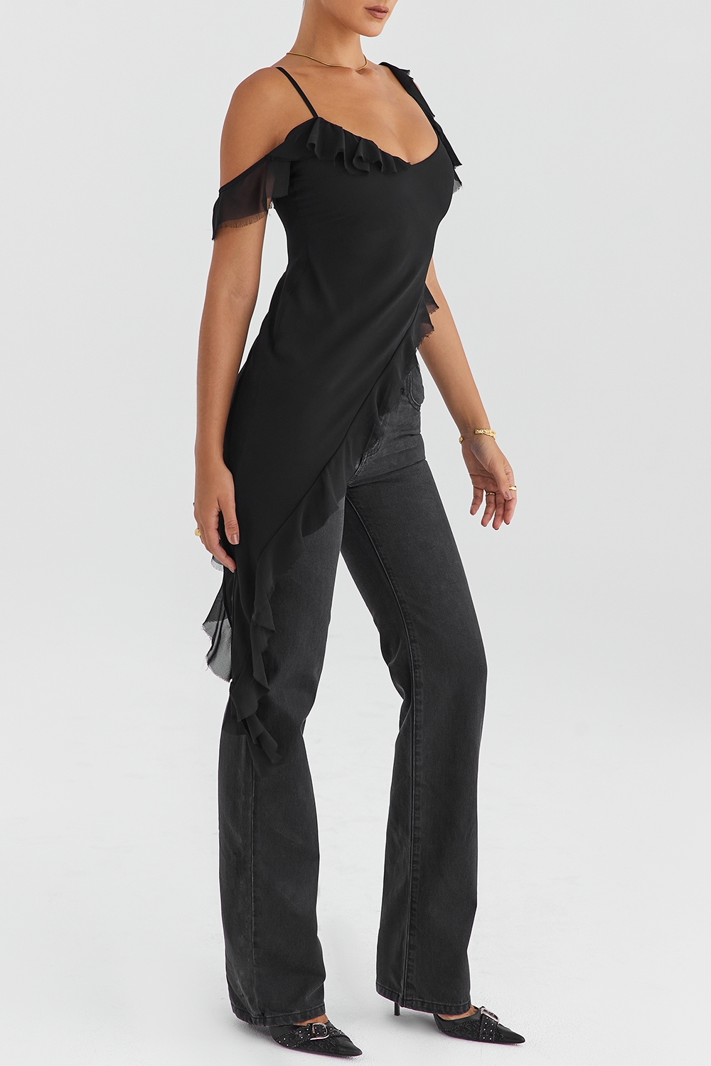 Mistress Rocks Black Asymmetric Ruffle Top - SALE — image 6