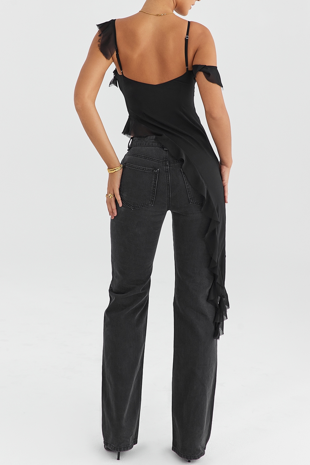 Mistress Rocks Black Asymmetric Ruffle Top - SALE — image 8