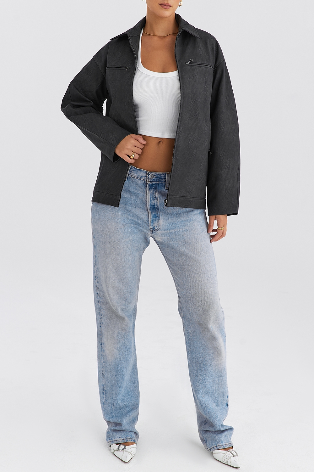 Mistress Rocks Slate Oversized Vegan Leather Jacket - SALE — image 3