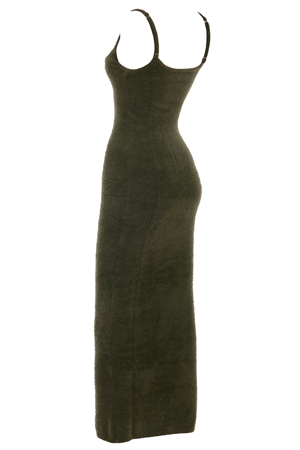 Fayette  Khaki Soft Fluffy Knit Maxi Dress — image 11