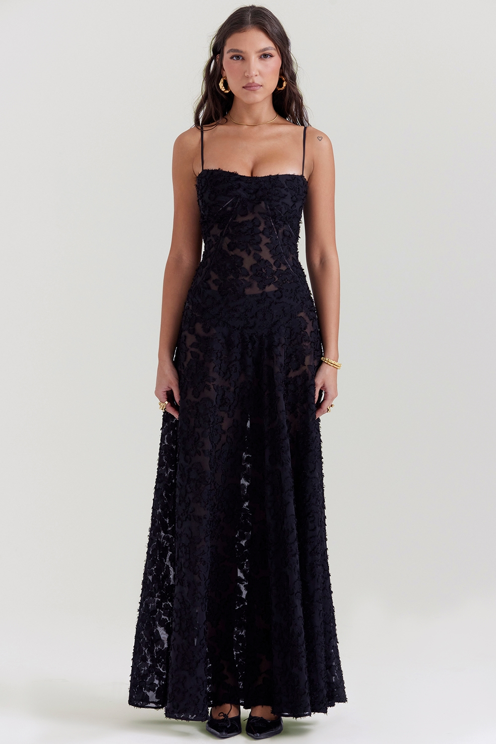 Seren  Black Floral Lace Back Maxi Dress — image 1