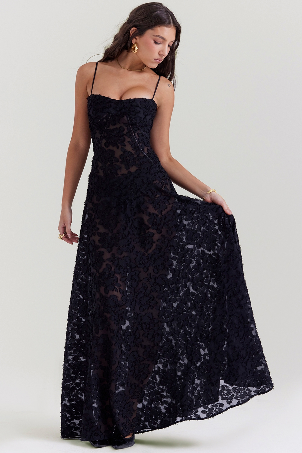 Seren  Black Floral Lace Back Maxi Dress — image 5