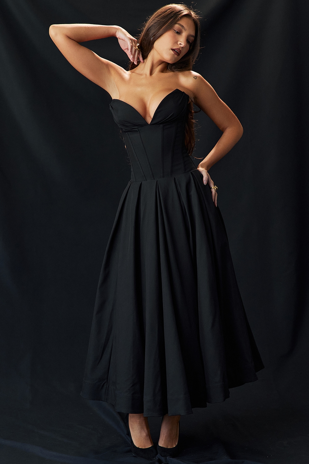 Lady  Black Strapless Midi Dress — image 12