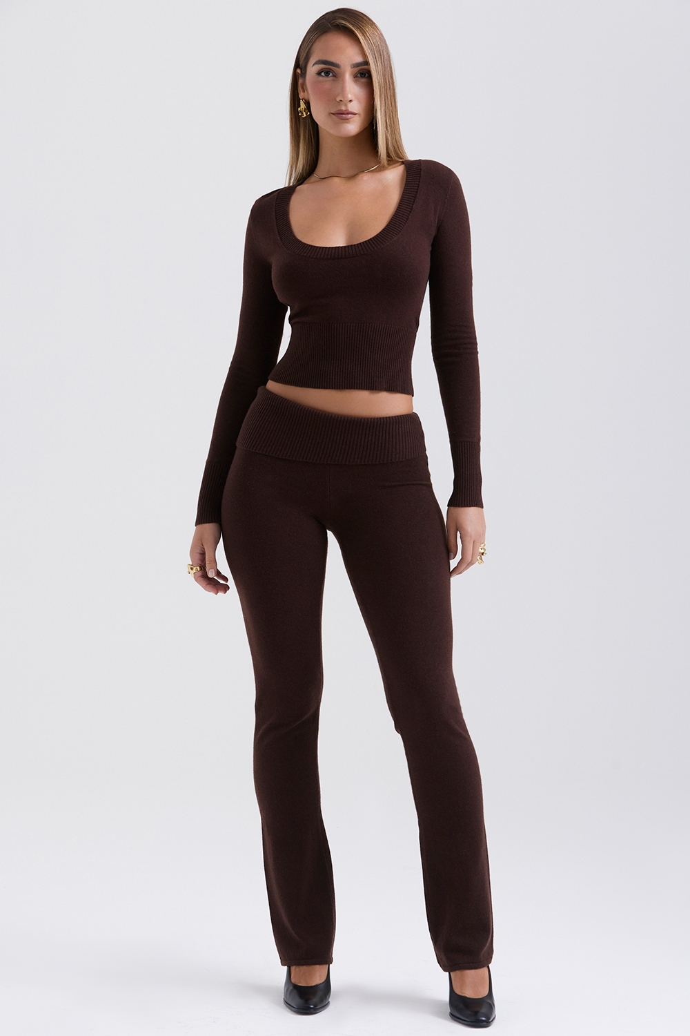 Raquel  Chocolate Cashmere Blend Scoop Neck Top — image 2