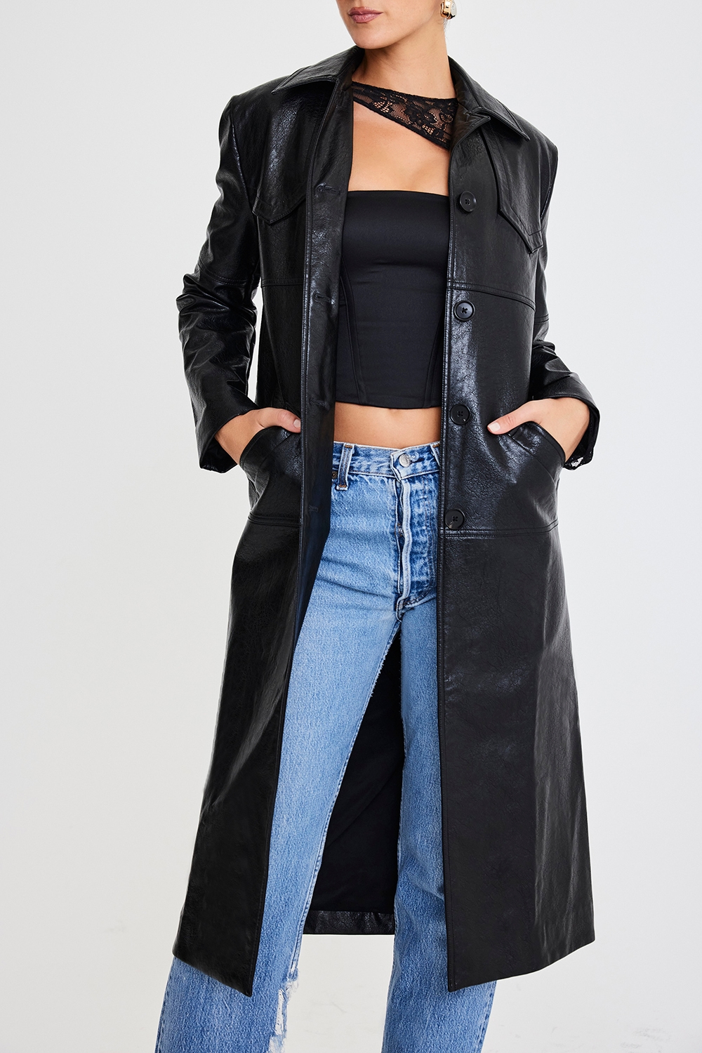 Mistress Rocks Black Tailored Vegan Leather Coat - SALE — image 5