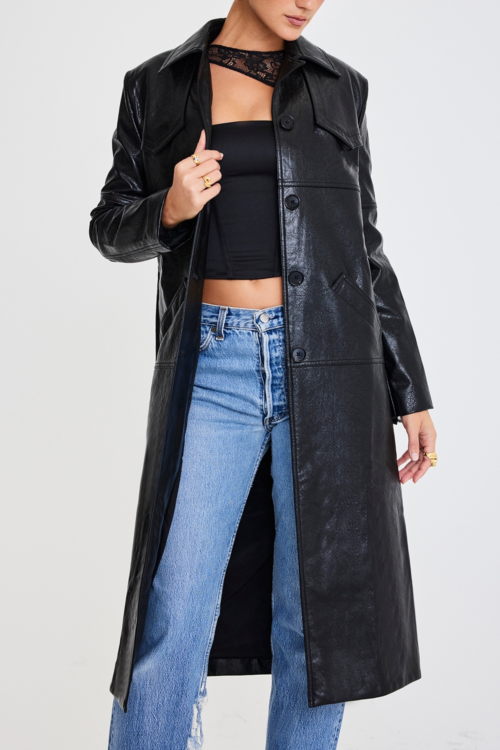 Mistress Rocks Black Tailored Vegan Leather Coat - SALE — image 6