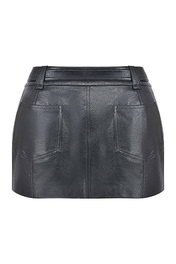 Mistress Rocks Black Belted Vegan Leather Mini Skirt - SALE — image 14