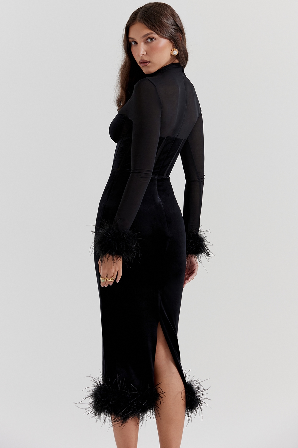 Lianna  Black Velvet Midi Dress — image 9