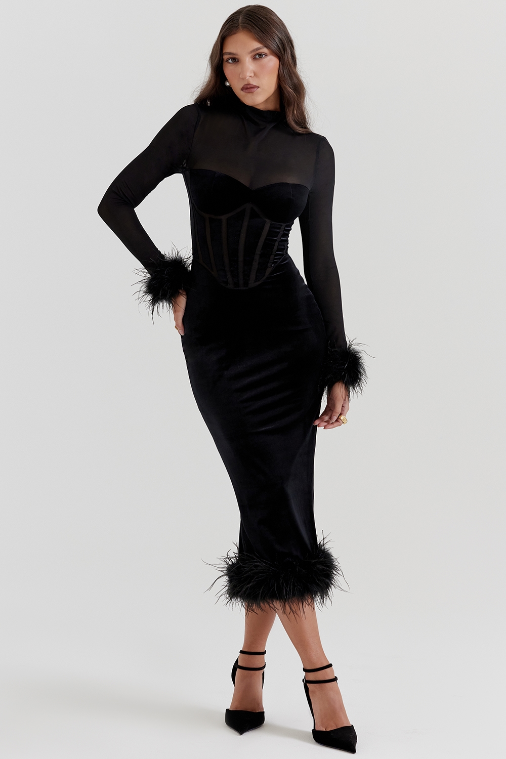 Lianna  Black Velvet Midi Dress — image 5