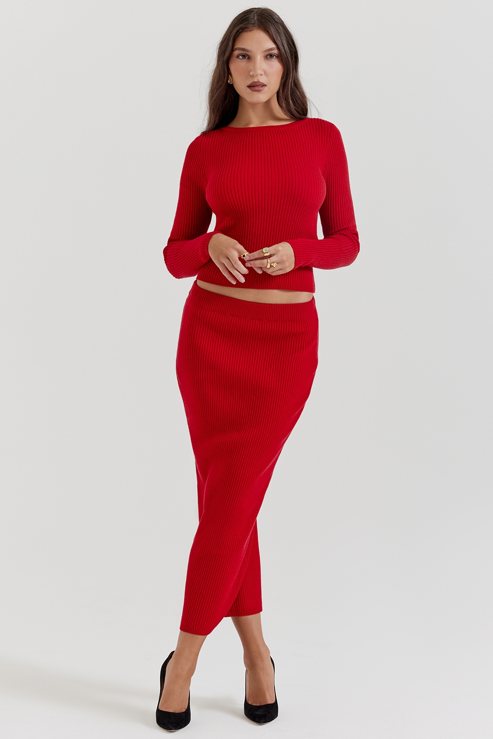 Lourdes  Scarlet Cashmere Blend Maxi Skirt — image 5