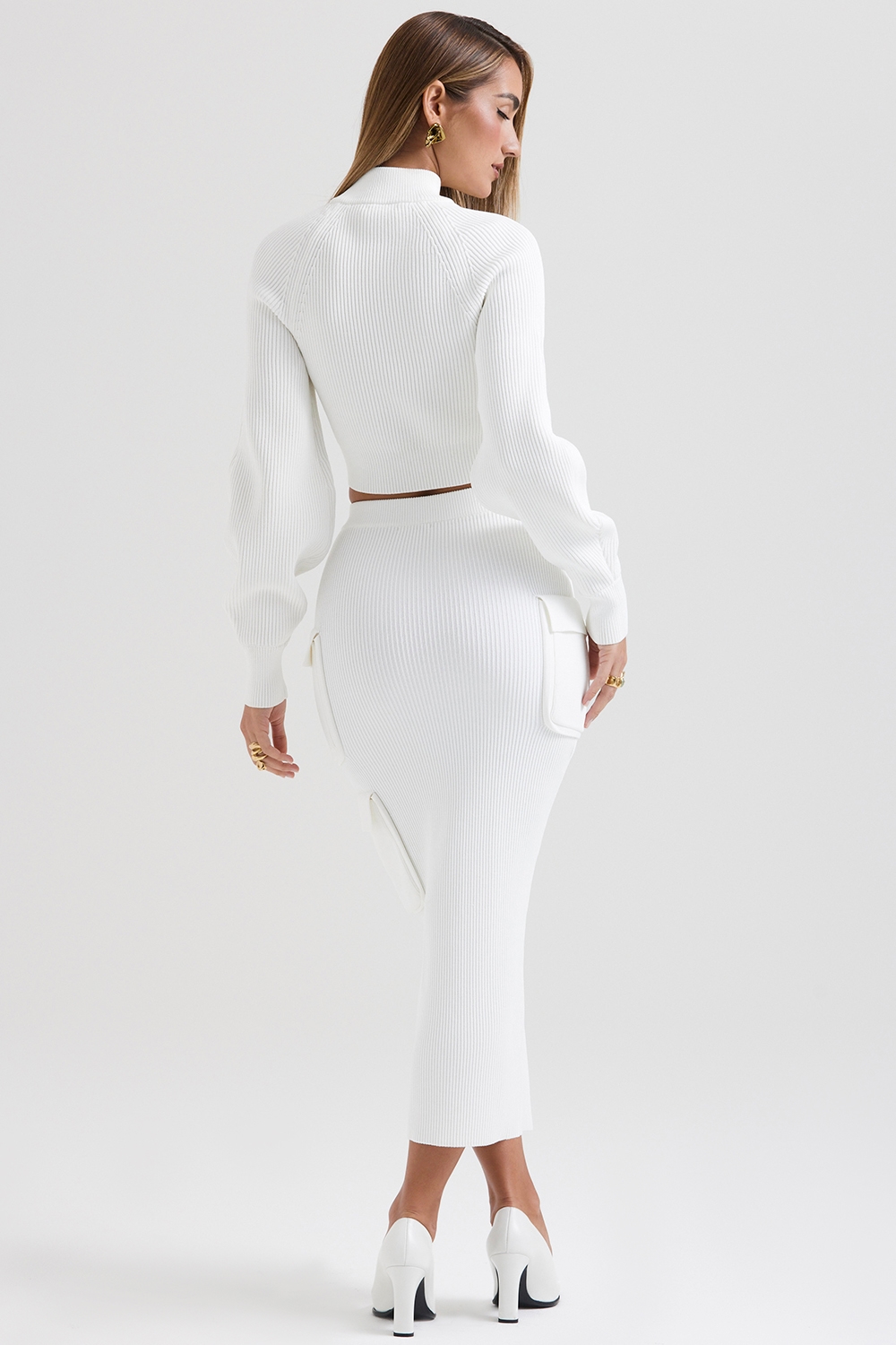 Maeve  White Ribbed Knit Cargo Skirt — image 8