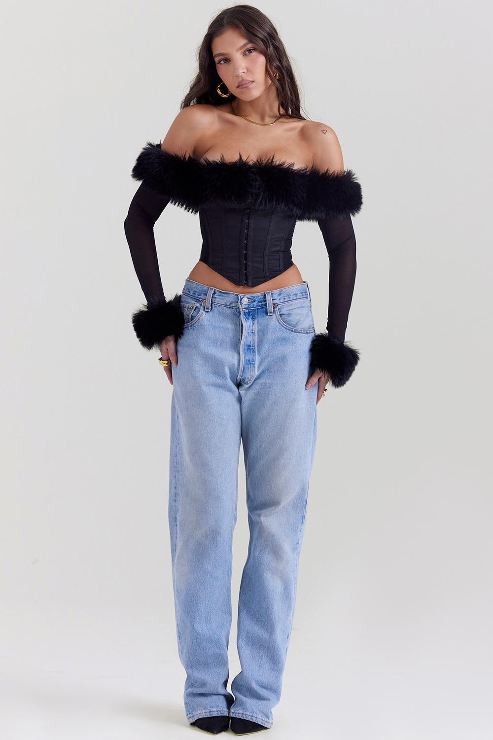 Merle  Black Faux Fur Trim Corset — image 5