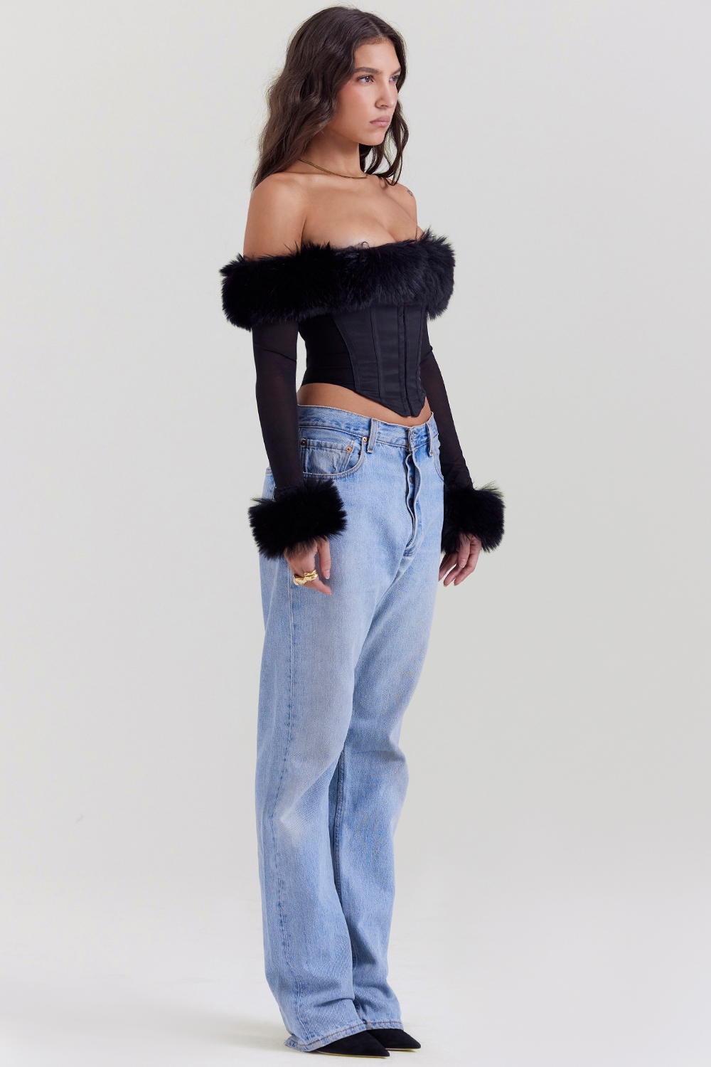 Merle  Black Faux Fur Trim Corset — image 7