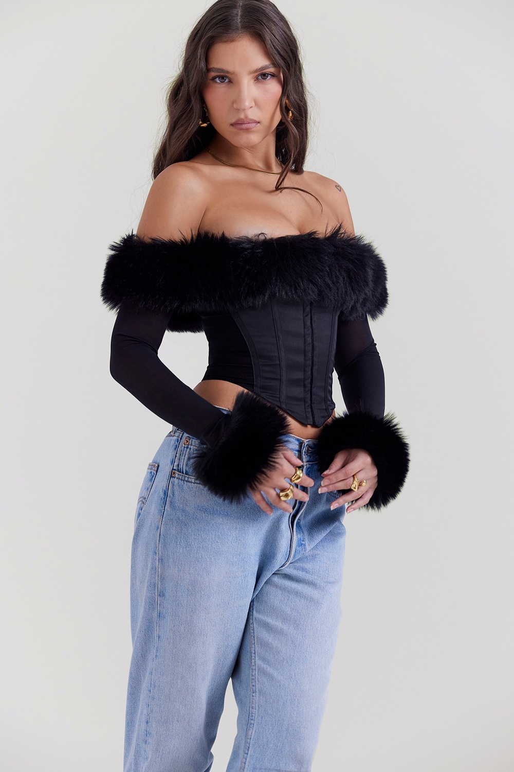 Merle  Black Faux Fur Trim Corset — image 8