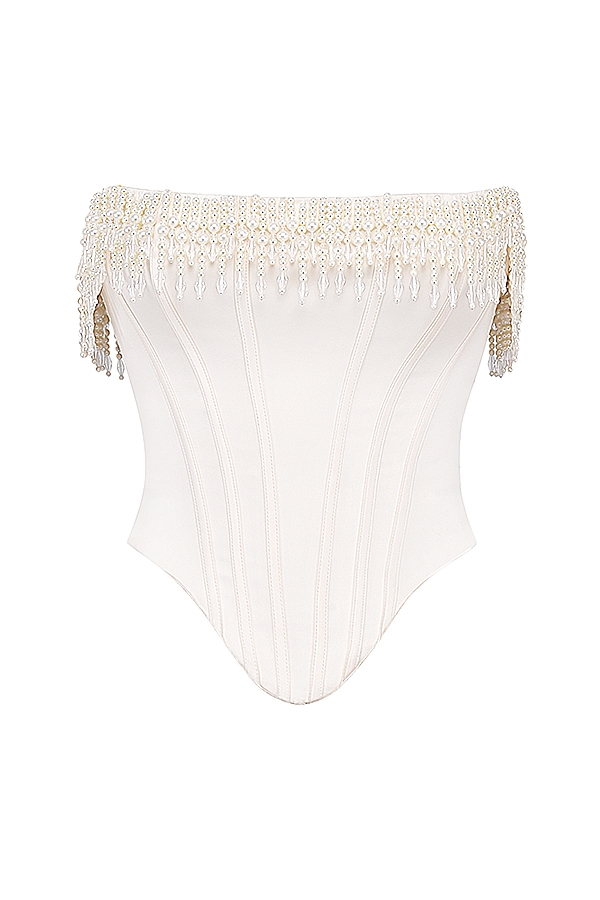 Aubrie  Vintage Cream Embellished Satin Corset — image 13