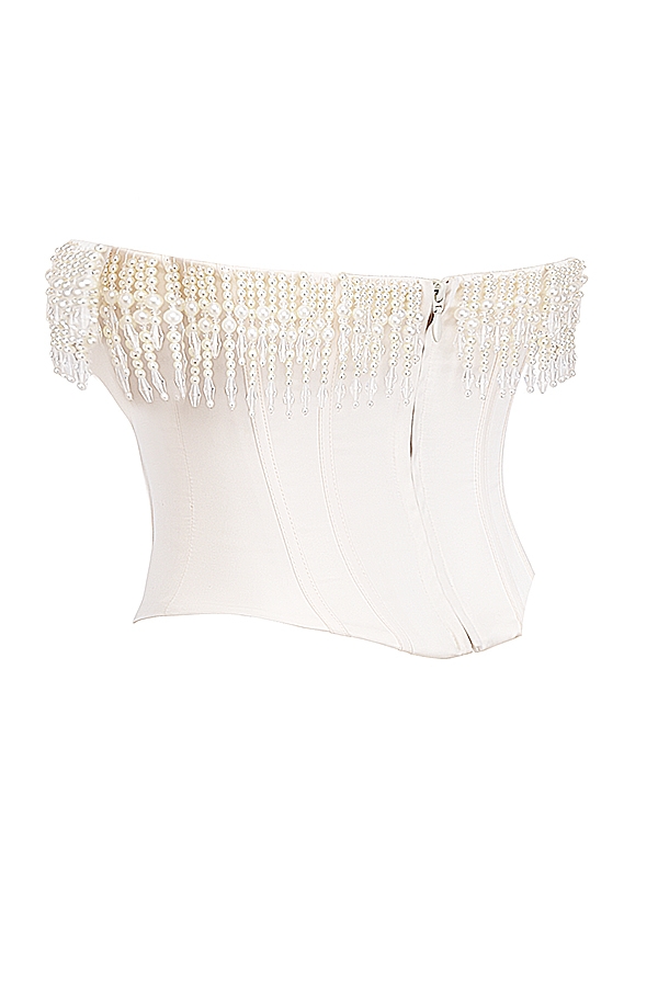 Aubrie  Vintage Cream Embellished Satin Corset — image 14