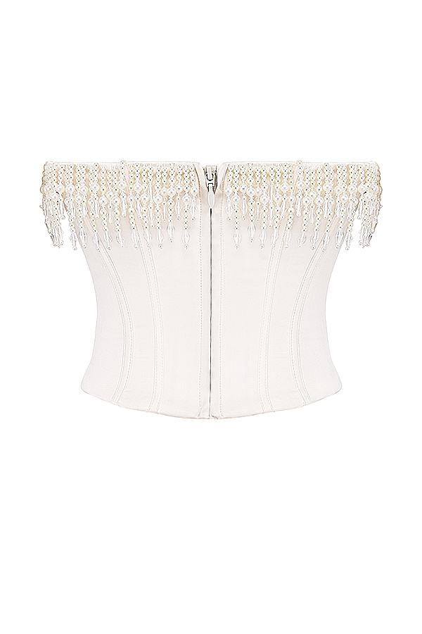 Aubrie  Vintage Cream Embellished Satin Corset — image 15