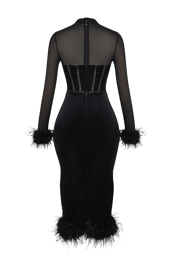 Lianna  Black Velvet Midi Dress — image 17