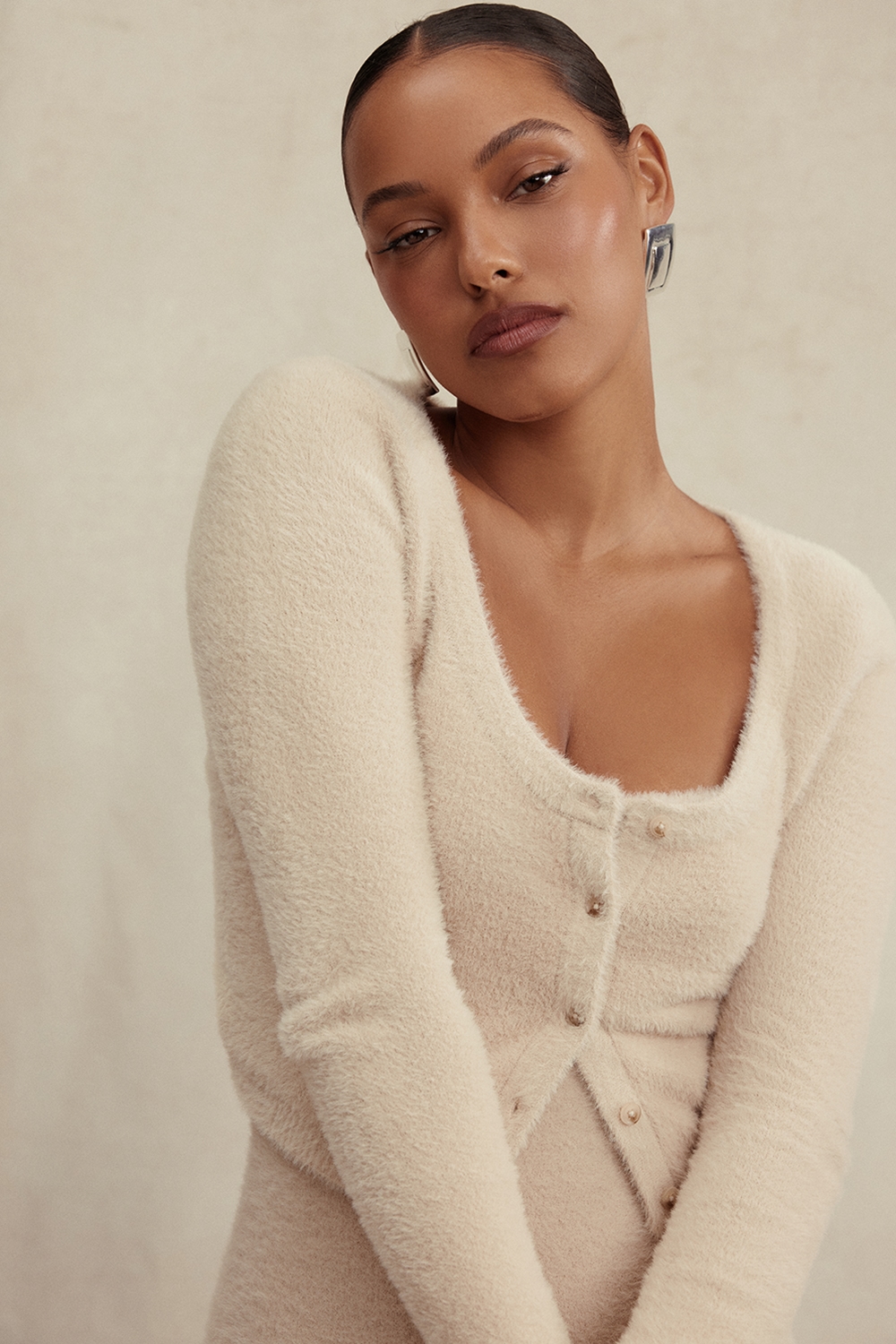 Gene  Beige Soft Fluffy Knit Cardigan — image 10