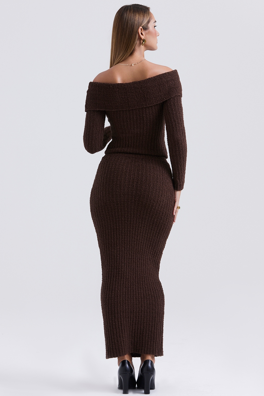 Sloane  Chocolate Soft Cotton Boucle Maxi Skirt — image 5