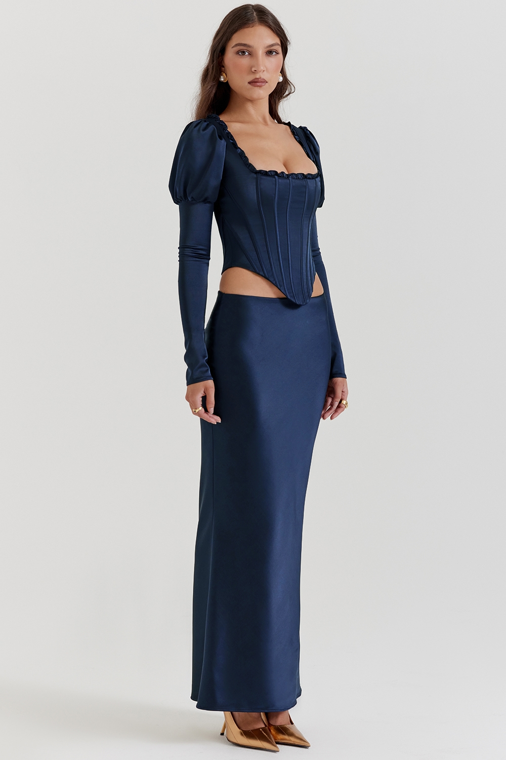 Charlene  Navy Satin Bias Cut Maxi Skirt — image 6