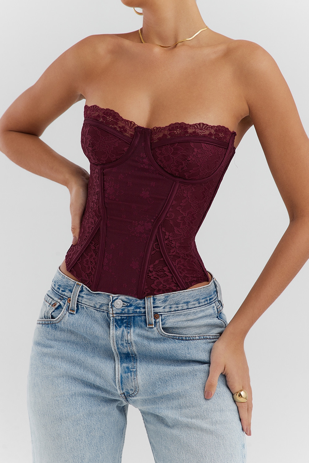 Mistress Rocks Black Cherry Lace Underwired Corset - SALE — image 1