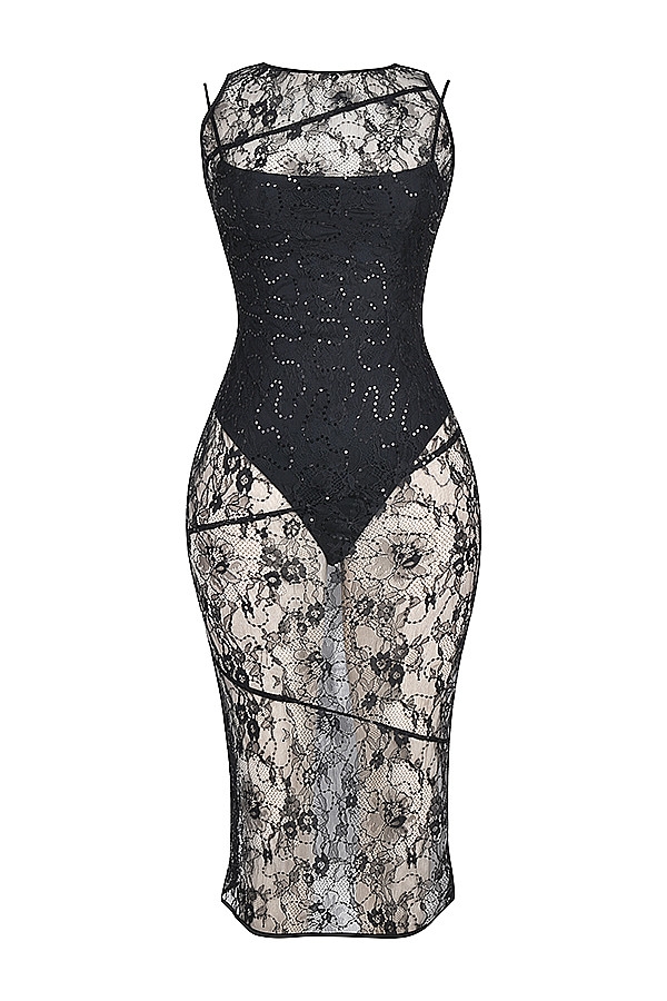 Mistress Rocks Black Sequin Lace Midi Dress With Bodysuit - SALE — image 10