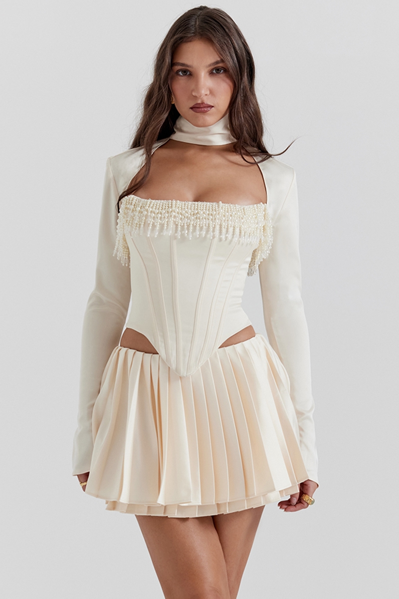 Aubrie  Vintage Cream Embellished Satin Corset — image 10