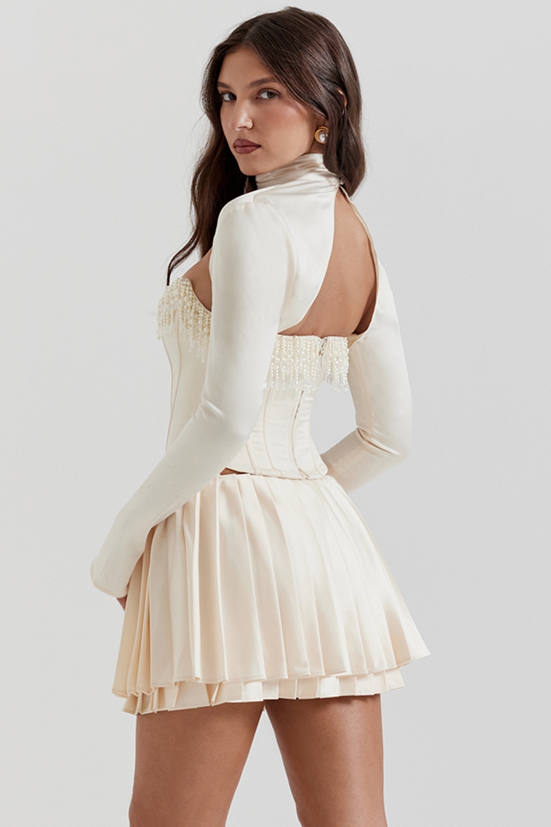 Aubrie  Vintage Cream Embellished Satin Corset — image 11