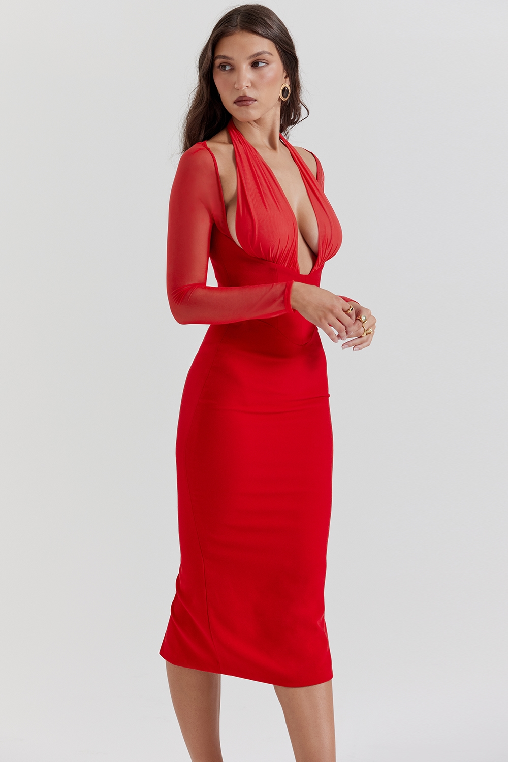 Yasmin  Scarlet Plunge Midi Dress — image 9
