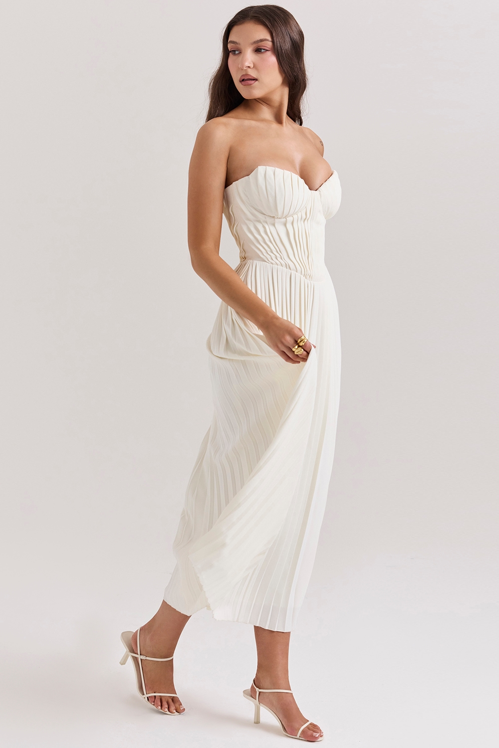 Amorata  Ivory Pleated Maxi Dress — image 7