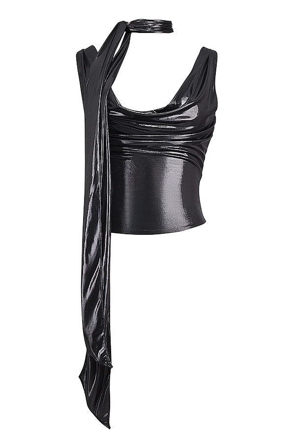 Mistress Rocks Black Draped Tie Neck Top - SALE — image 13