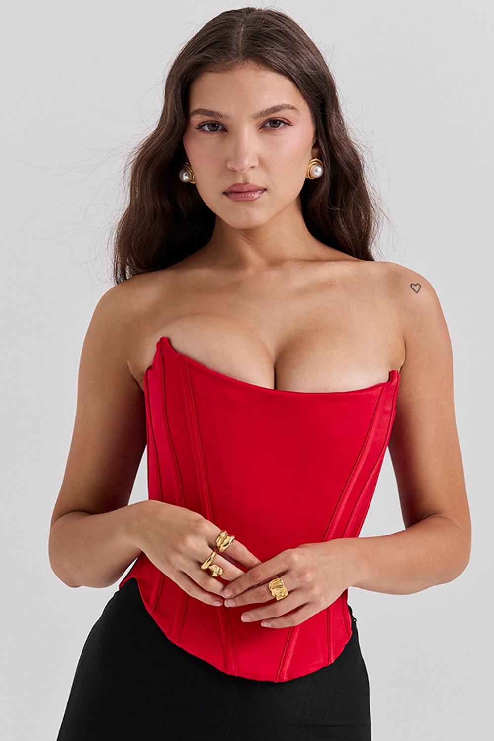 Genevieve  Scarlet Satin Lace Back Corset — image 1