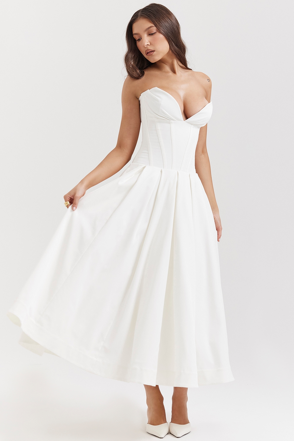 Lady  White Strapless Midi Dress — image 3