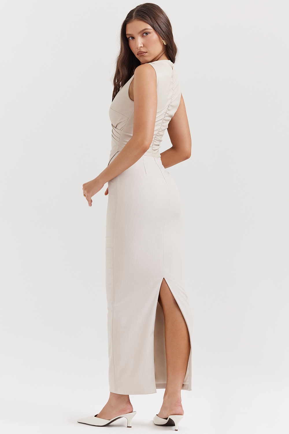 Laria  Ecru Vegan Leather Maxi Dress — image 8