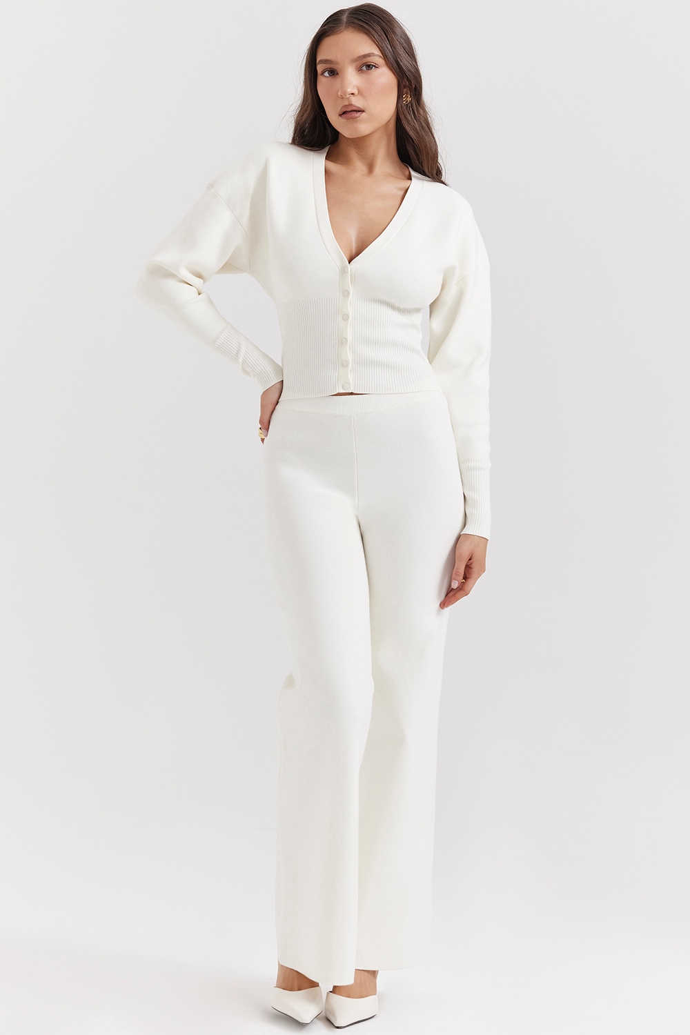 Vanna  Off White Cotton Knitted Trousers — image 3