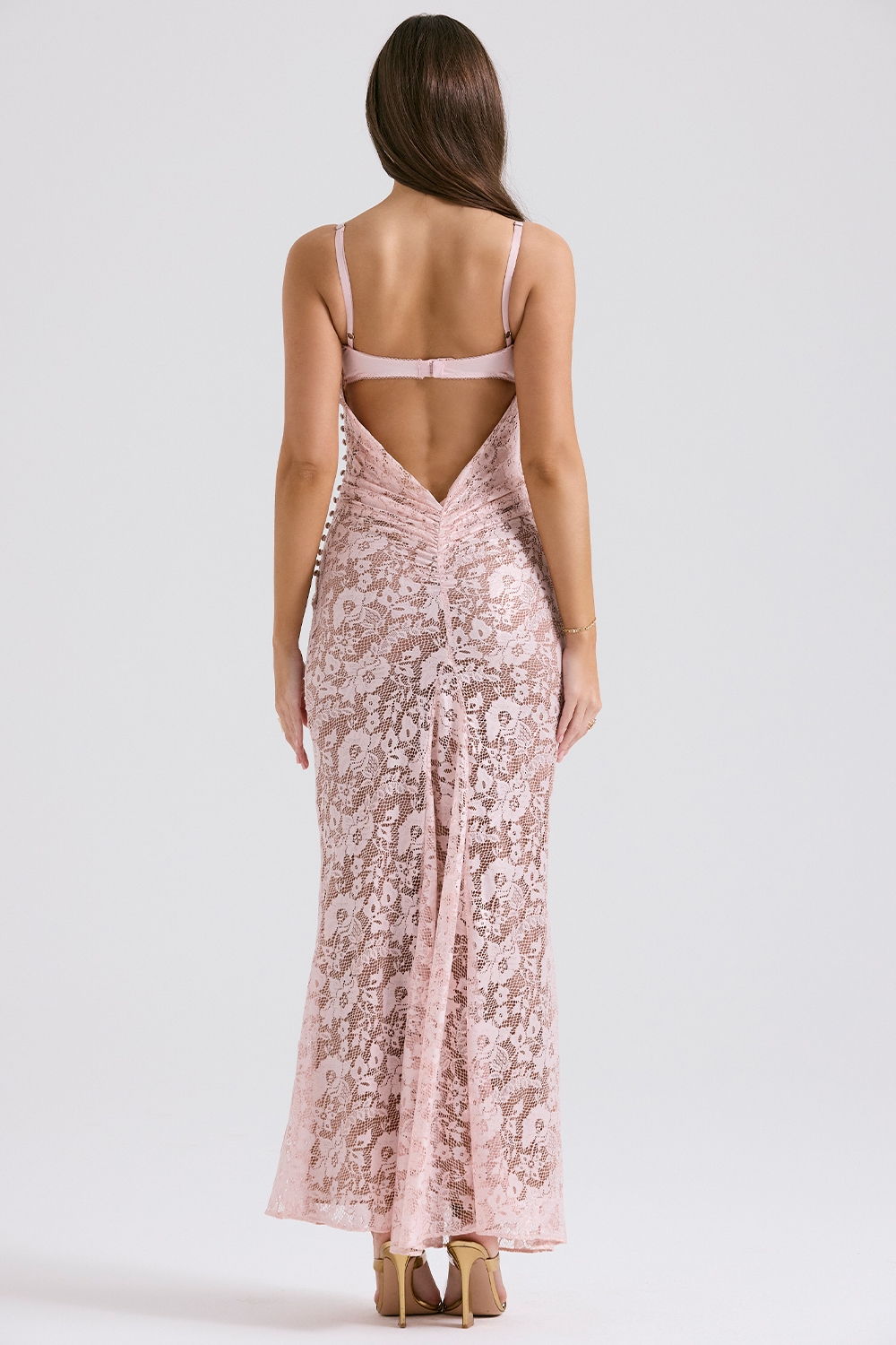 Azzurra  Rose Pink Lace Godet Gown — image 8