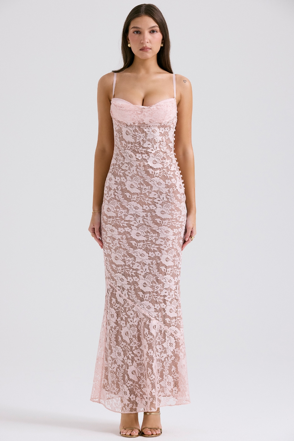 Azzurra  Rose Pink Lace Godet Gown — image 3