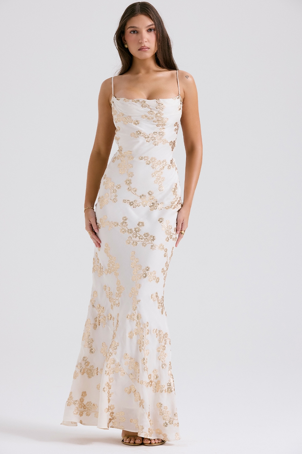 Capriana  White & Gold Jacquard Satin Gown — image 5