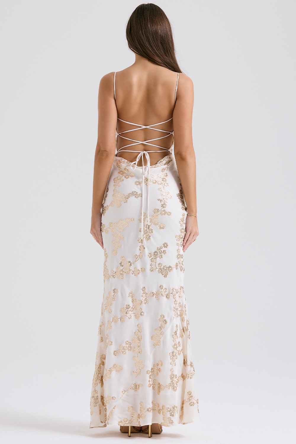 Capriana  White & Gold Jacquard Satin Gown — image 8