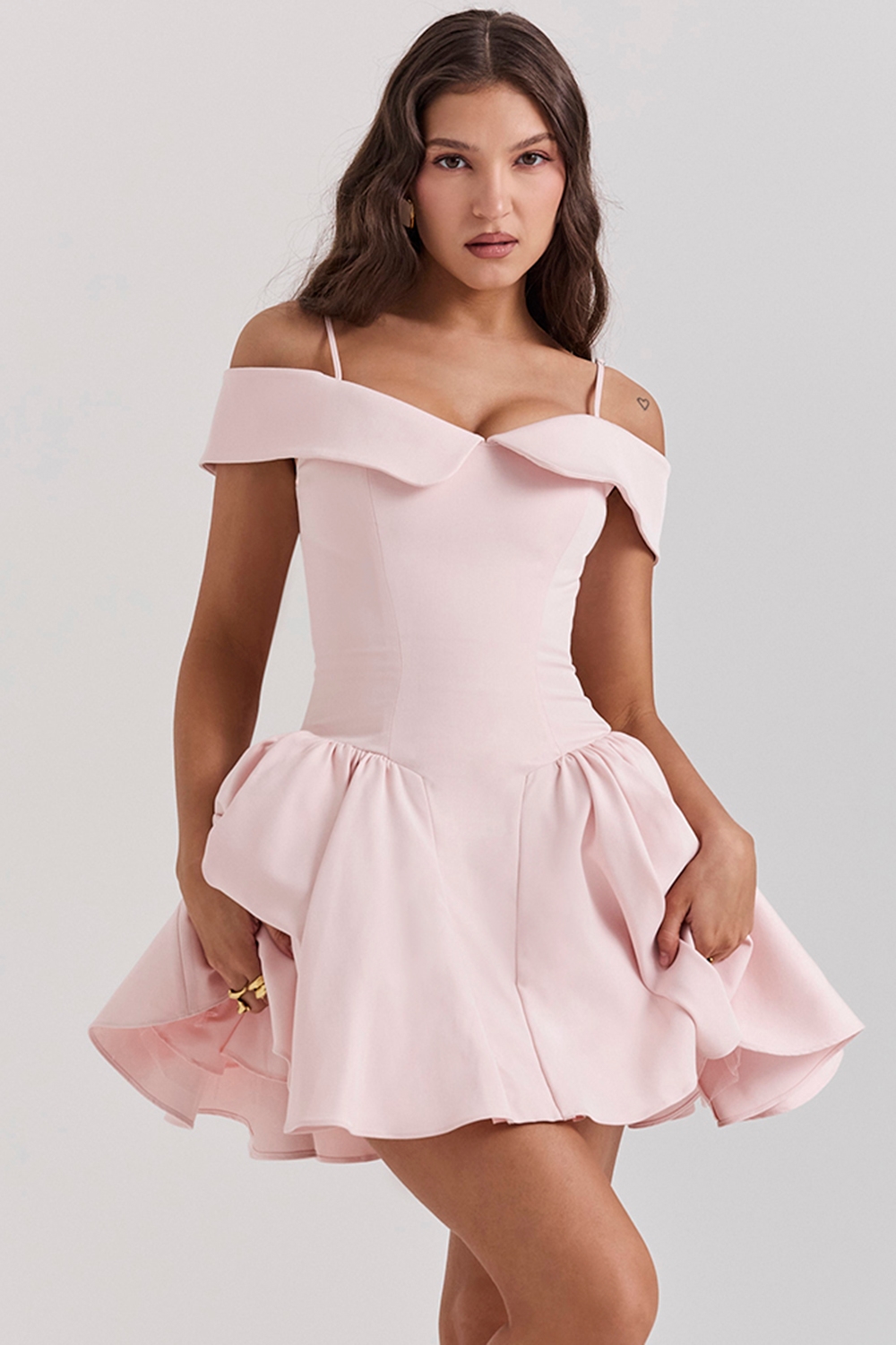 Elida  Ballerina Pink Off Shoulder Mini Dress — image 7