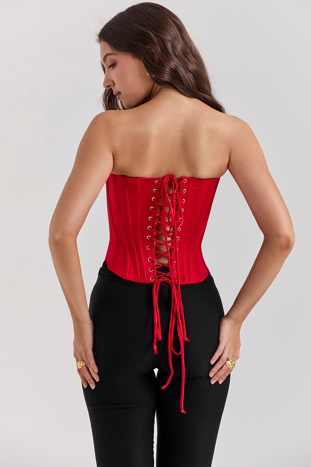 Genevieve  Scarlet Satin Lace Back Corset — image 9