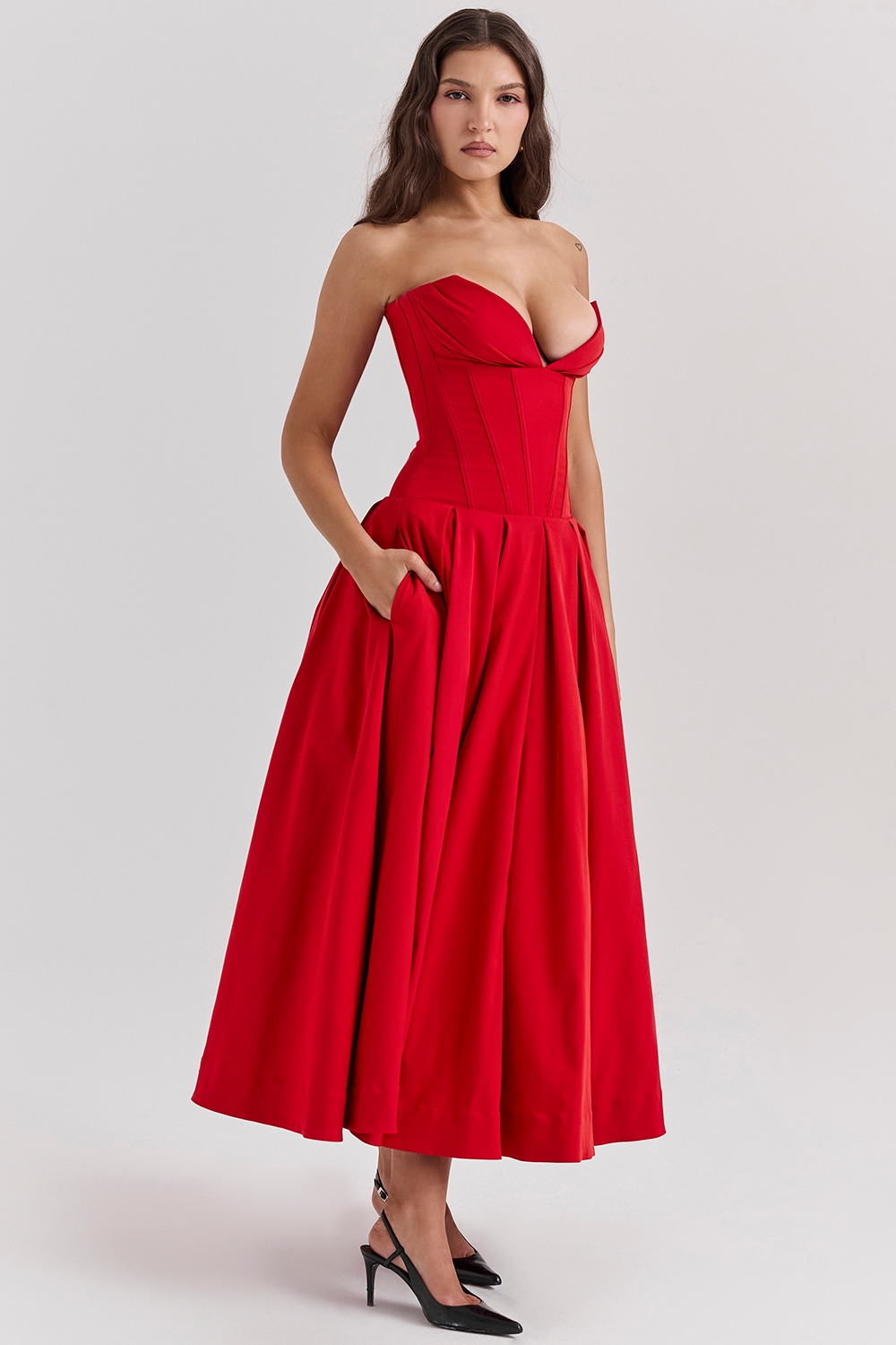 Lady  Scarlet Strapless Midi Dress — image 5
