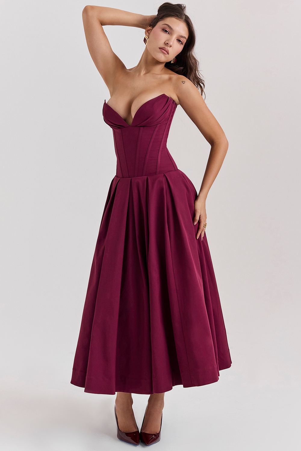 Lady  Wine Strapless Midi Dress — image 7