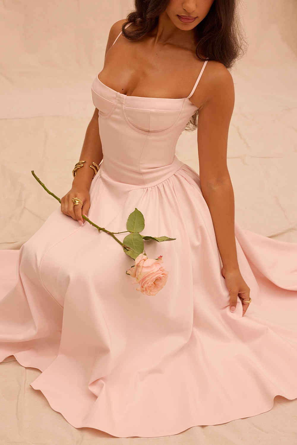 Samaria  Ballerina Pink Twill Corset Midi Dress — image 2